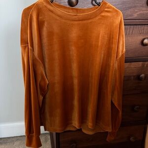 Anthropologie Velvet Long Sleeve Top Burnt Orange